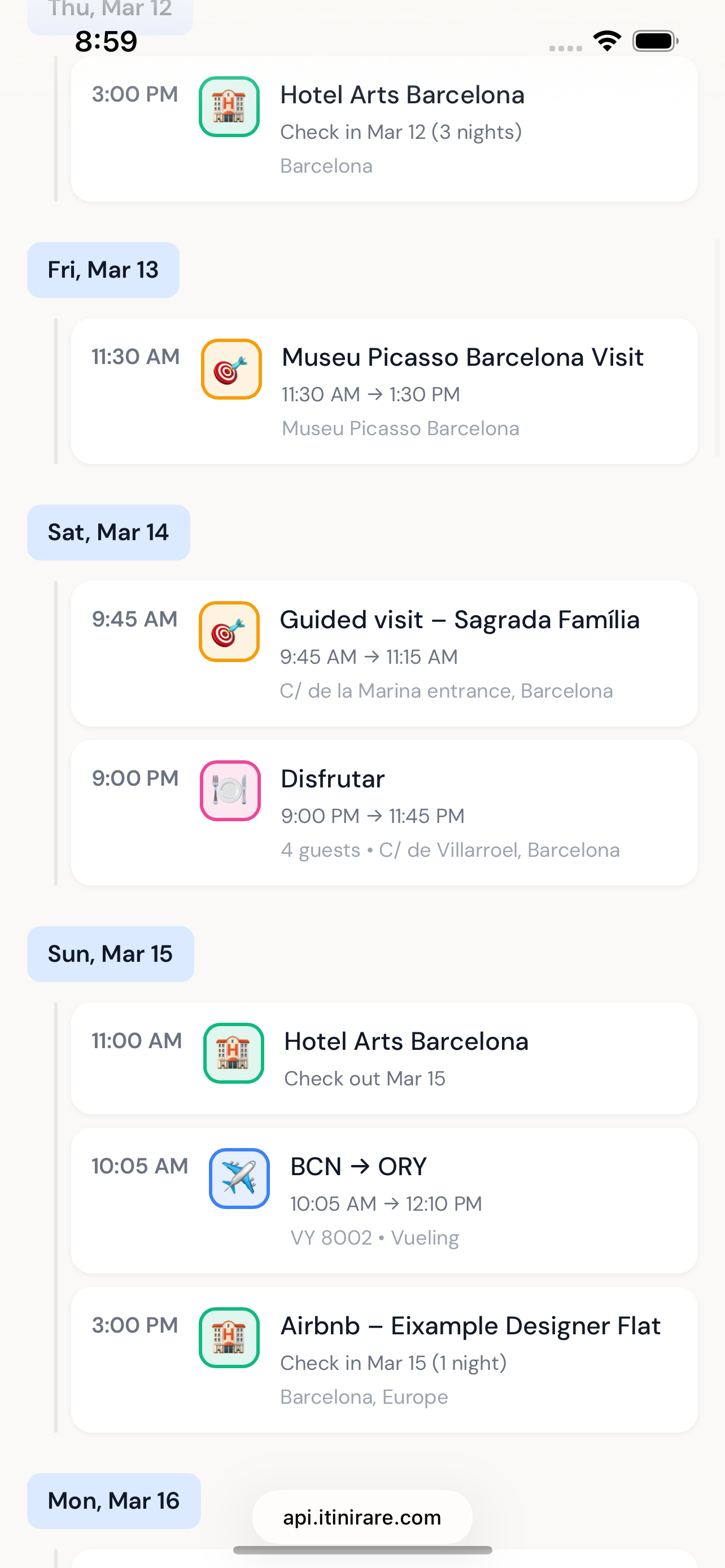 Itinirare booking detail